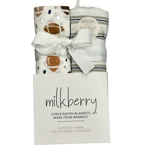 Milkberry Swaddling Blankets Brown Football Print & Stripes Newborn Rayon Bamboo